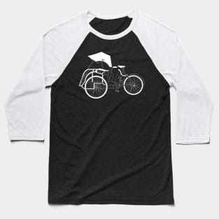 Becak Rickshaw White Outline Baseball T-Shirt